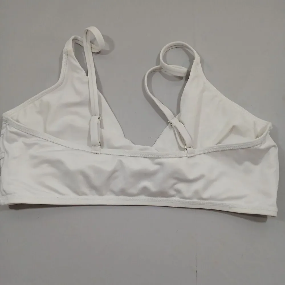 Womens White V Neck Triangle Twisted Front Swimsuit Bikini Top Sz S/M 28